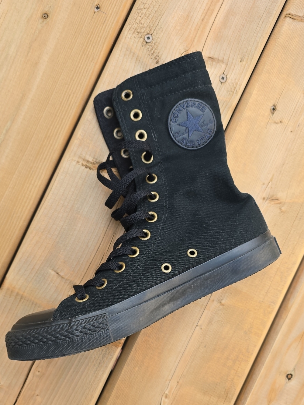 Converse Chuck Taylor All Star X-Hi Mid Calf Extra High Top Sneakers Black Gold